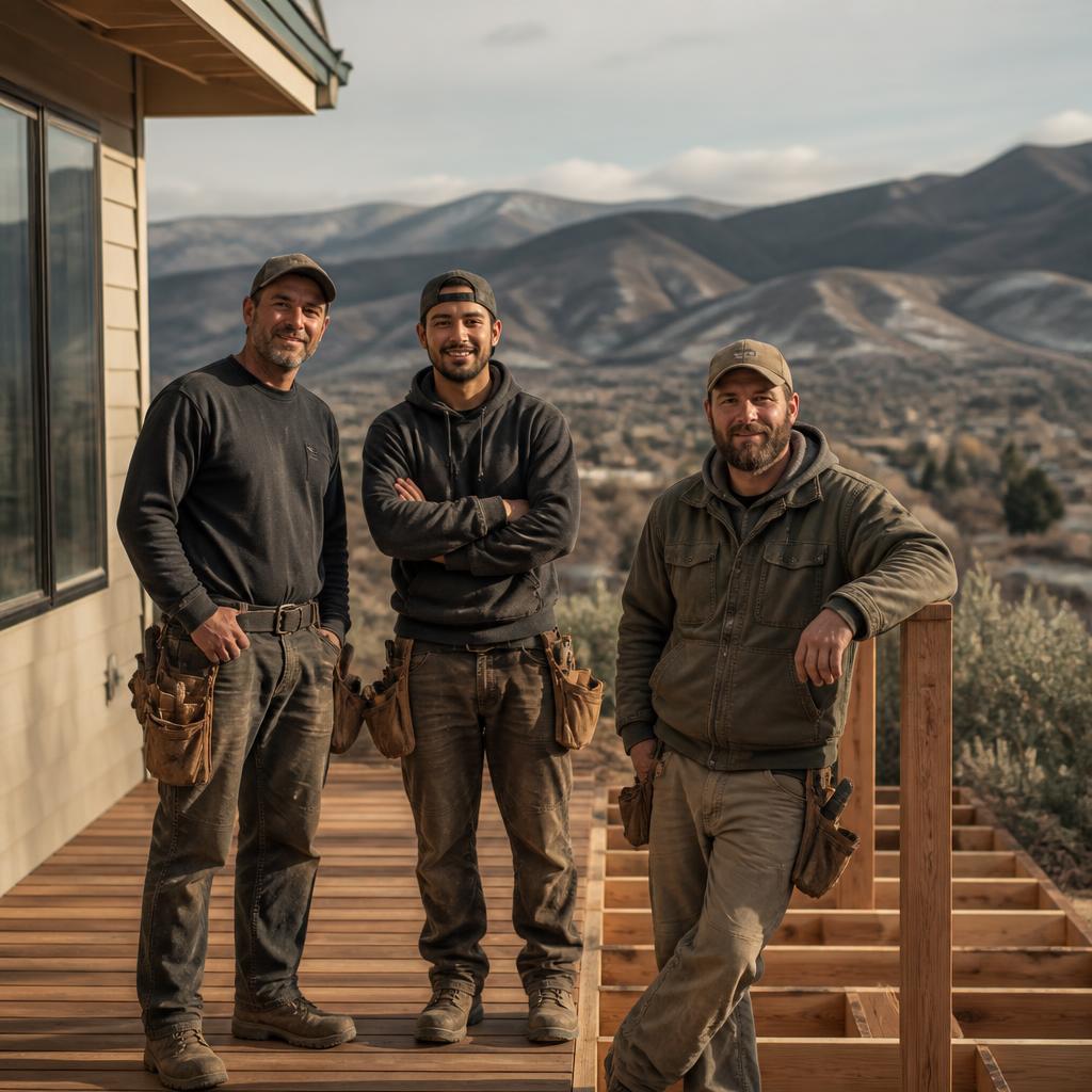 Reno deck building crew beside a freshly framed deck